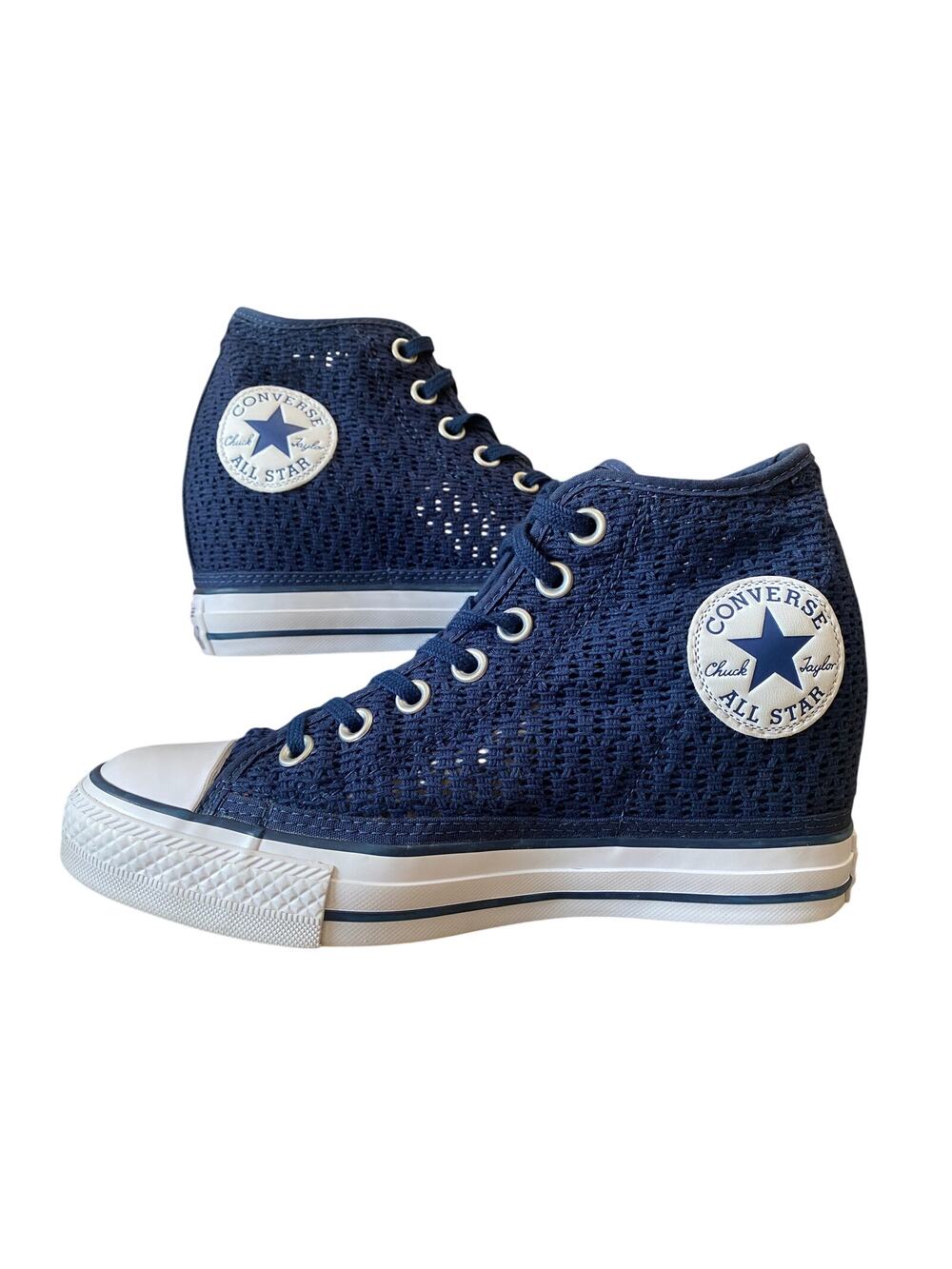 RARE Converse Chuck Taylor Lux Wedge Crochet Sneakers Navy Womens 8 552696C